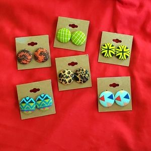 Hand Crafted Button Earrings Lot of 6 pairs